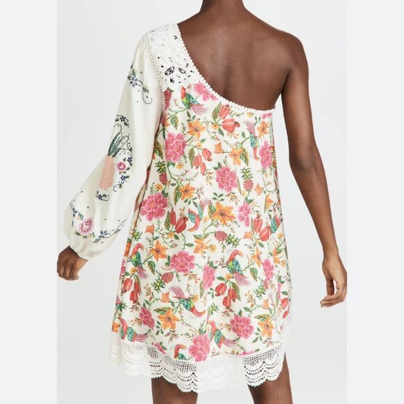NWT Farm Rio Toucan's Garden print empbroidered one sleeve mini dress Sz M - Picture 3 of 16